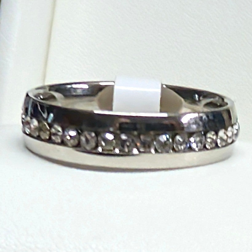 New Rhinestone Band Ring Size 13 SilverTone Inlay Multicolor Sparkle Wedding