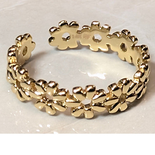 14K GF Gold Filled Daisy Flower Band Finger Toe Ring Size 4 Floral