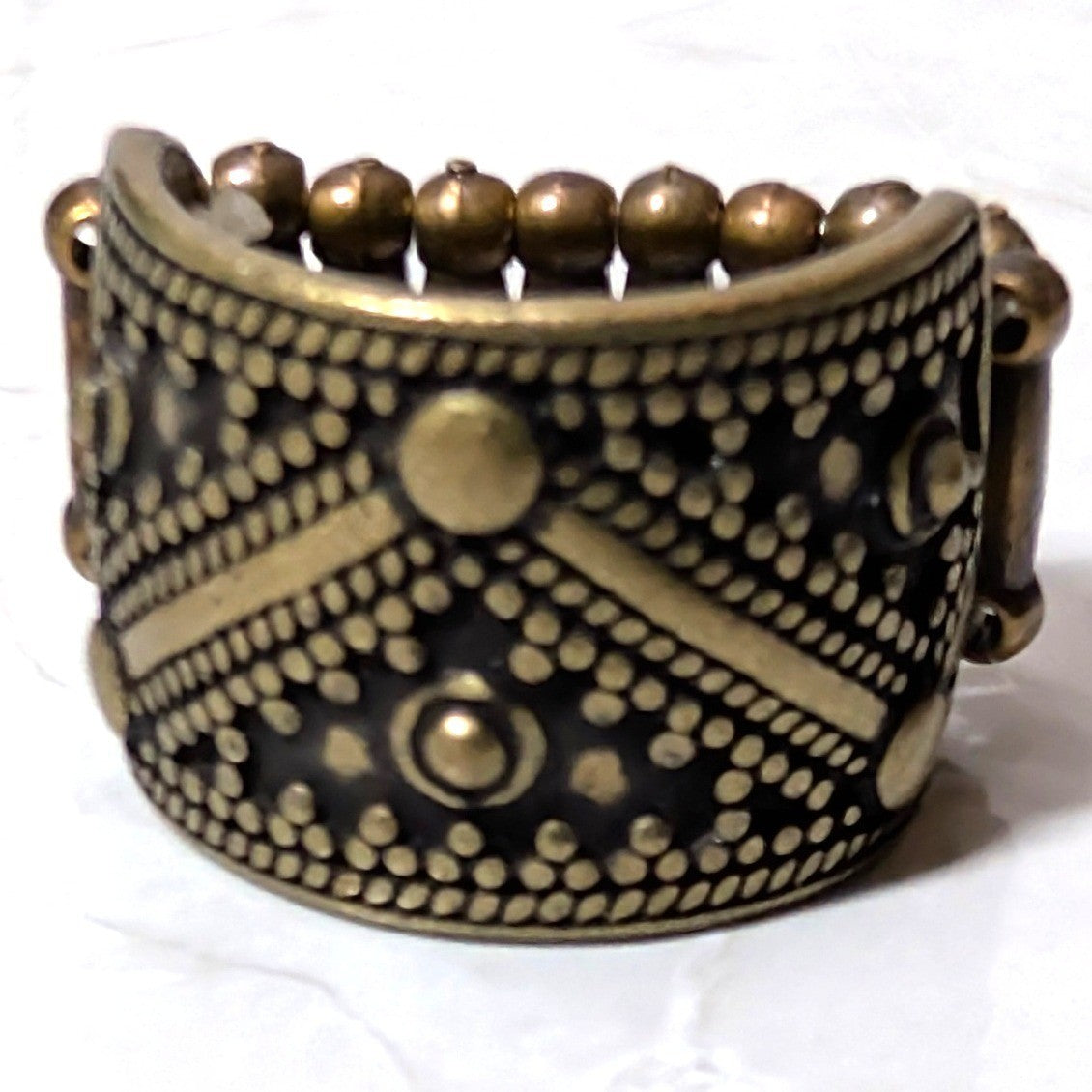 New Stretch Band Ring Bronze Tone Tribal Geometric Textured Southwestern Boho