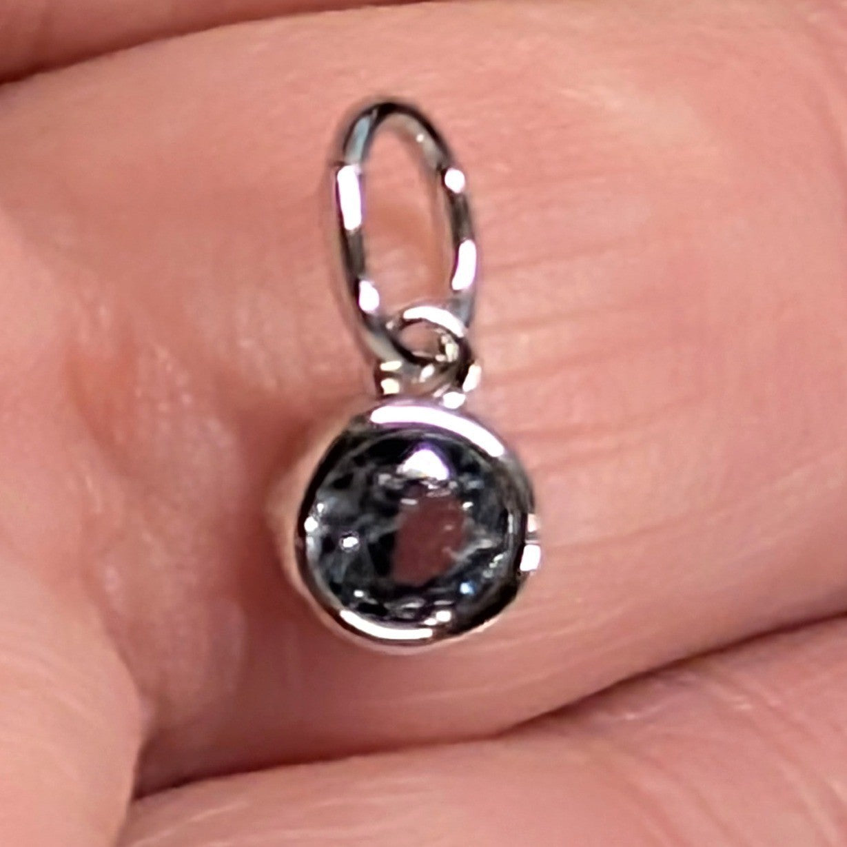New 14K Gold Plated Small March Birthstone Pendant Charm Round Bezel Set Teal