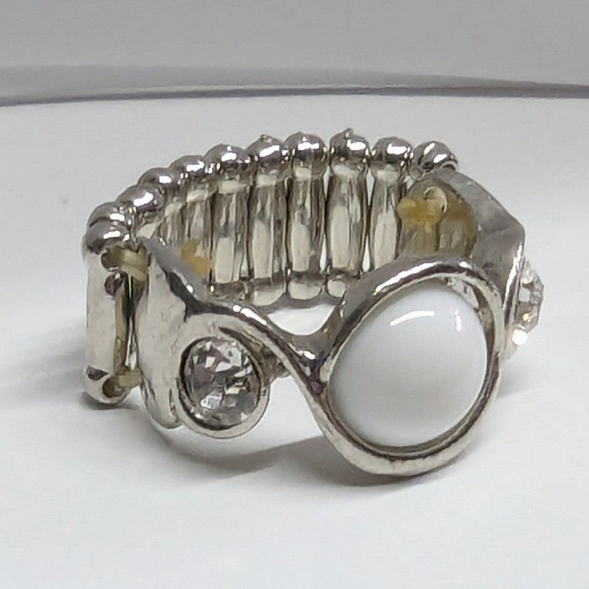 Costume Jewelry Stretch Ring Womens OS Silver Tone White Stone Rhinestone