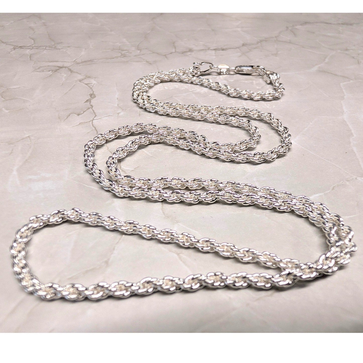 New Sterling Silver MARKED 925 Italy NOT TAGGED Rope Chain Necklace 24in Lobster