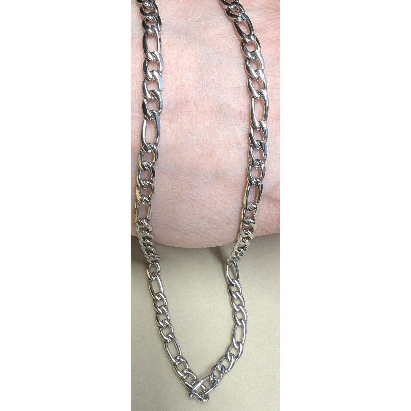 New 22" Stainless Steel 316L Figaro Link Chain Necklace Mens Womens Silver Tone