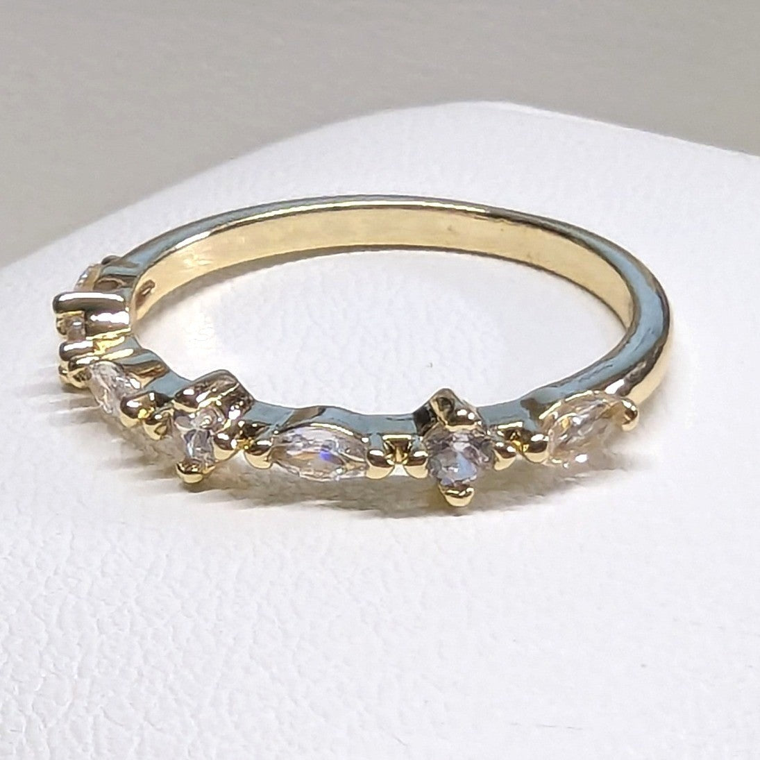 New 14K GP Gold PLated 8.5 Ring Marquise Round Cut Clear CZ Cubic Zirconia Band
