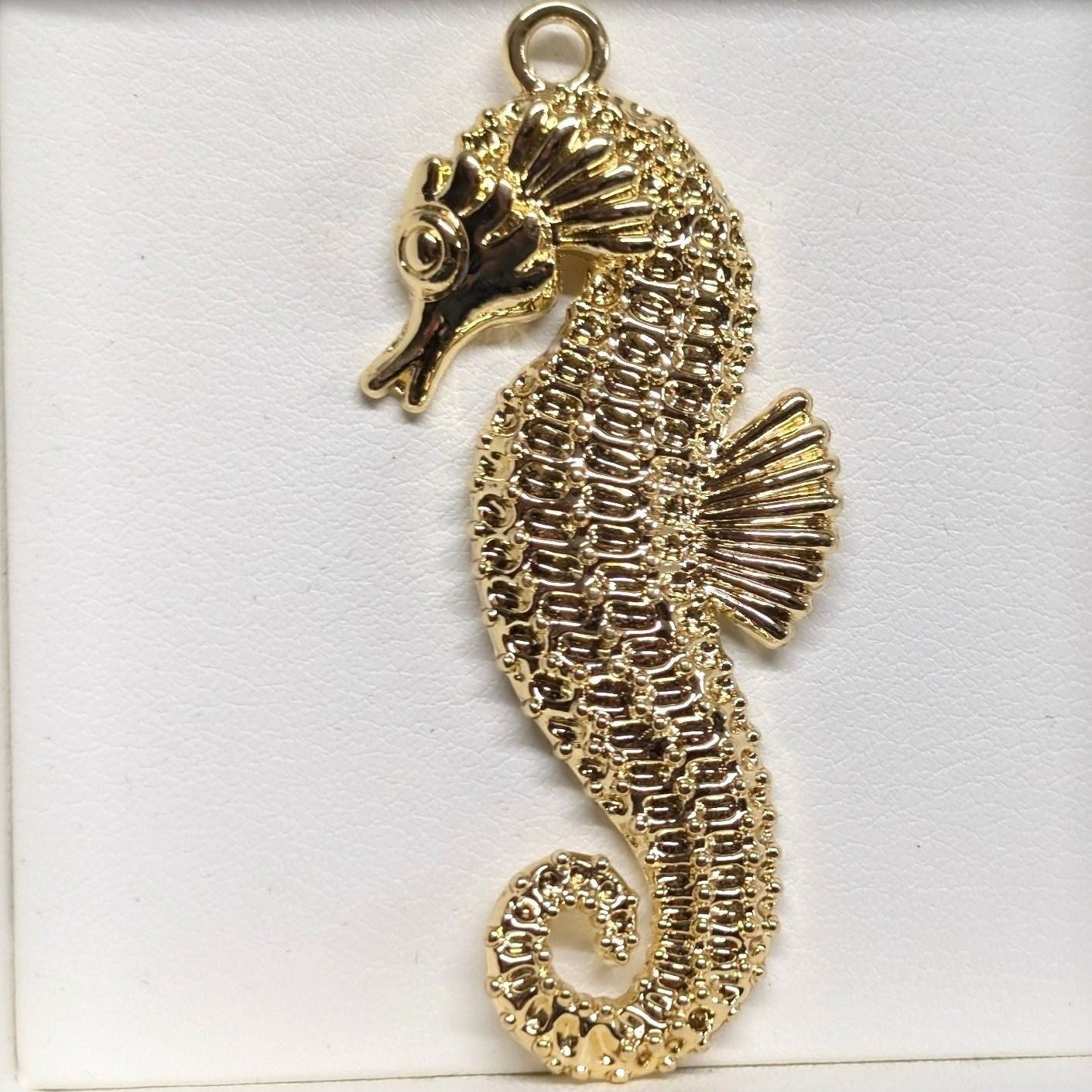 New Big 2.5" Seahorse Pendant Charm Gold Tone Textured Nautical Beach Jewelry