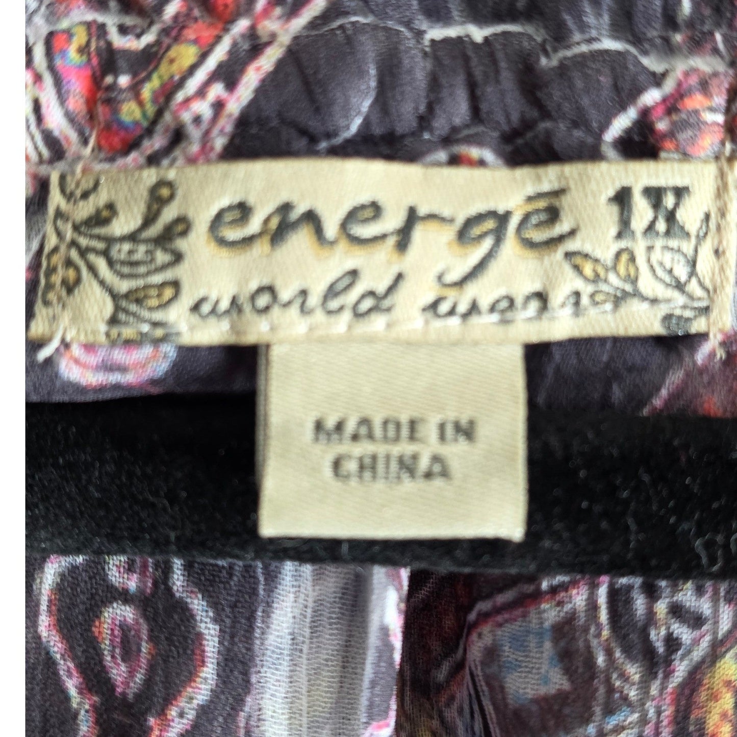 Energe World Wear Paisley Tunic Top Plus Size 1X Boho V-Neck Tie Chiffon Flowy