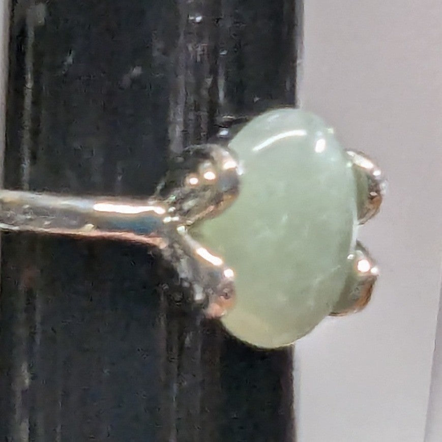 New Silver Tone Oval Green Cold Stone Cabochon Ring Plus Size 9.75