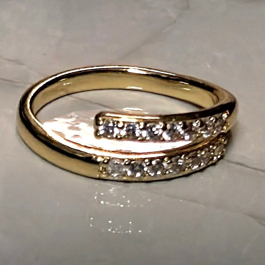 New Bypass Ring Gold Plated Size 3.5 Gold 14K GF Gold Filled CZS 2 Row Band Wrap
