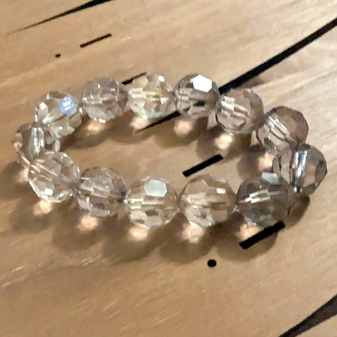 Beaded Stretch Bracelet Clear Grey Faceted Acrylic Round Beads