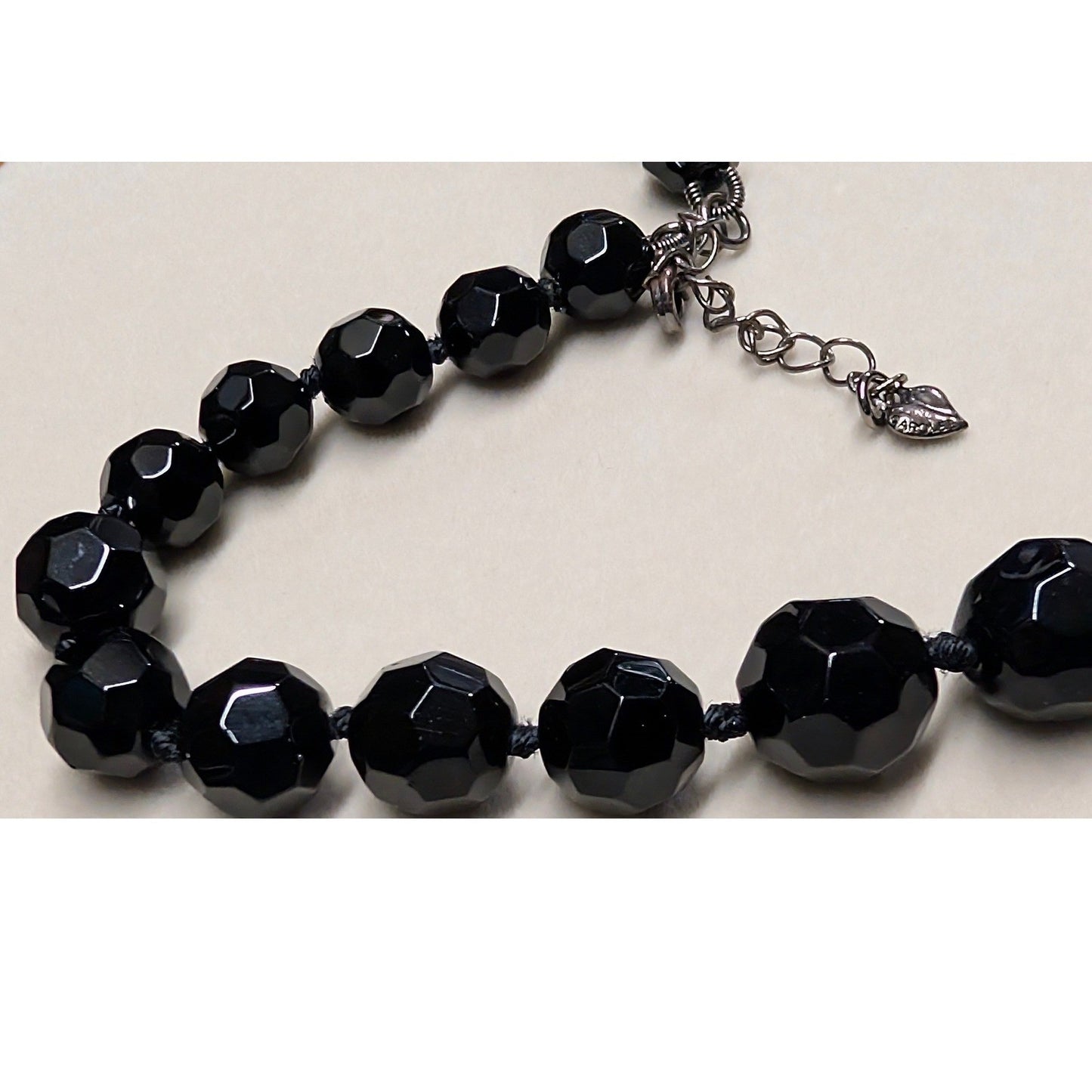 Vtg Glass Beaded Statement Necklace Black Faceted Graduated Chunky Goth Heavy