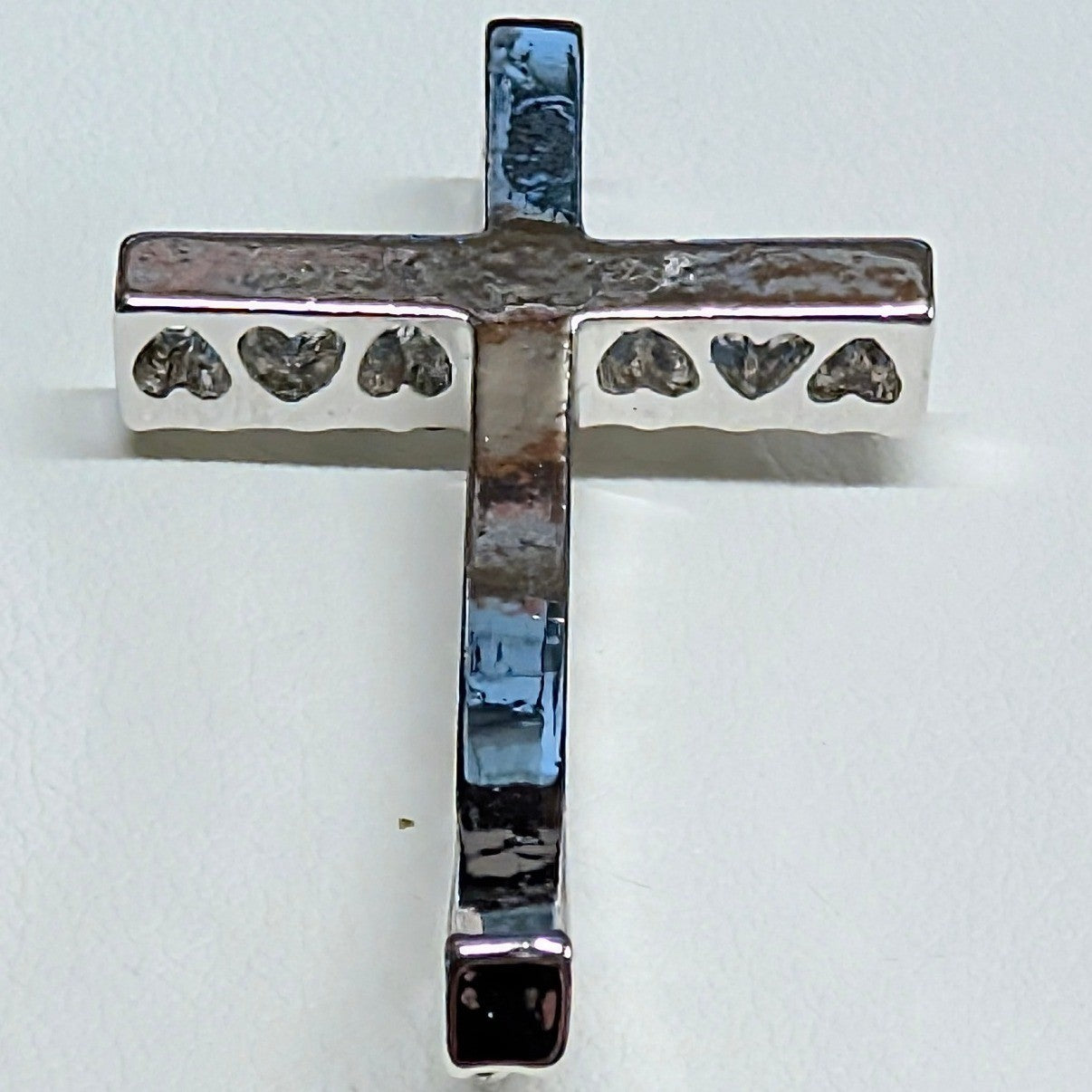 New 1.66" 925 Sterling Silver PLated Rhinestone Cross Pendant Wavy Heart Cutouts