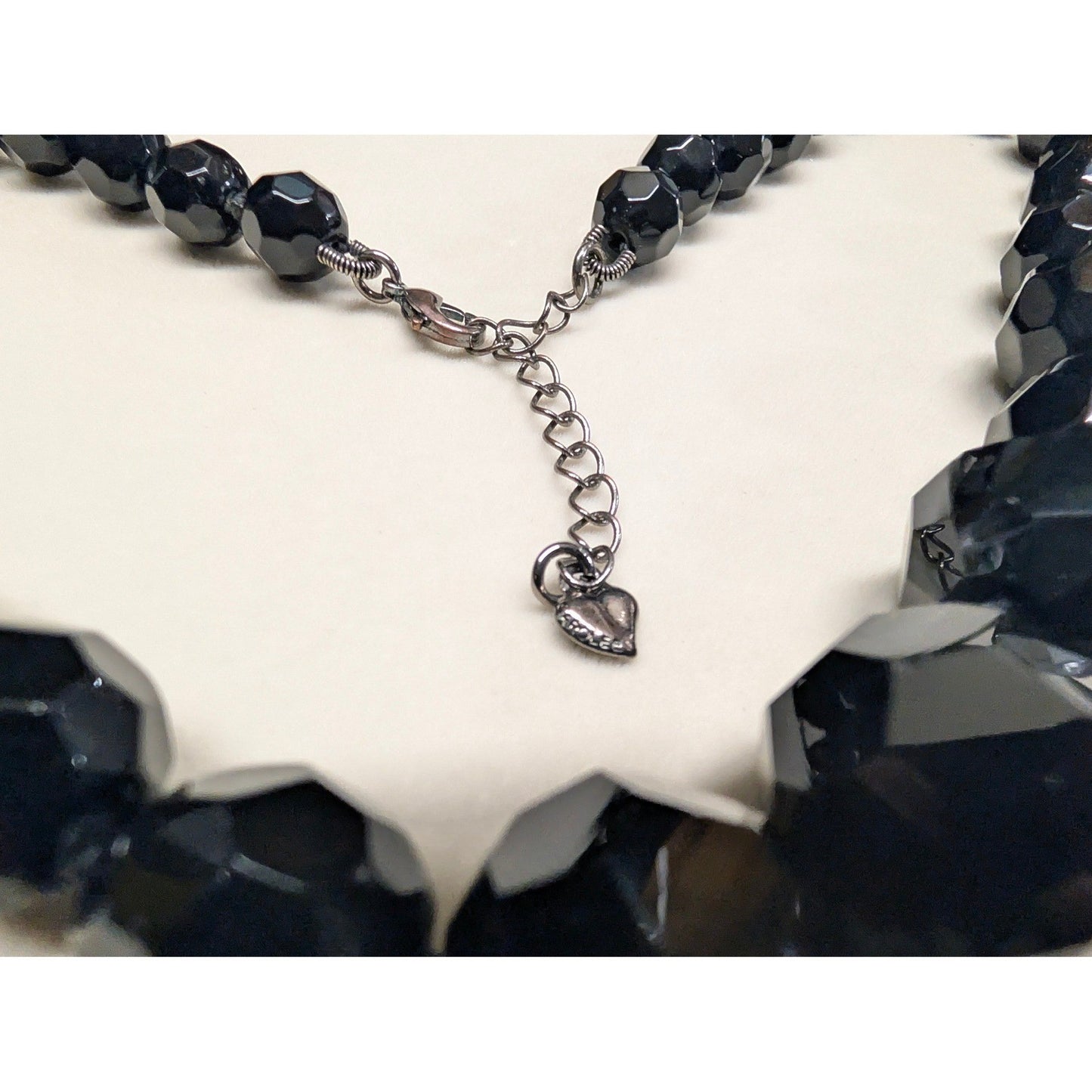 Vtg Glass Beaded Statement Necklace Black Faceted Graduated Chunky Goth Heavy