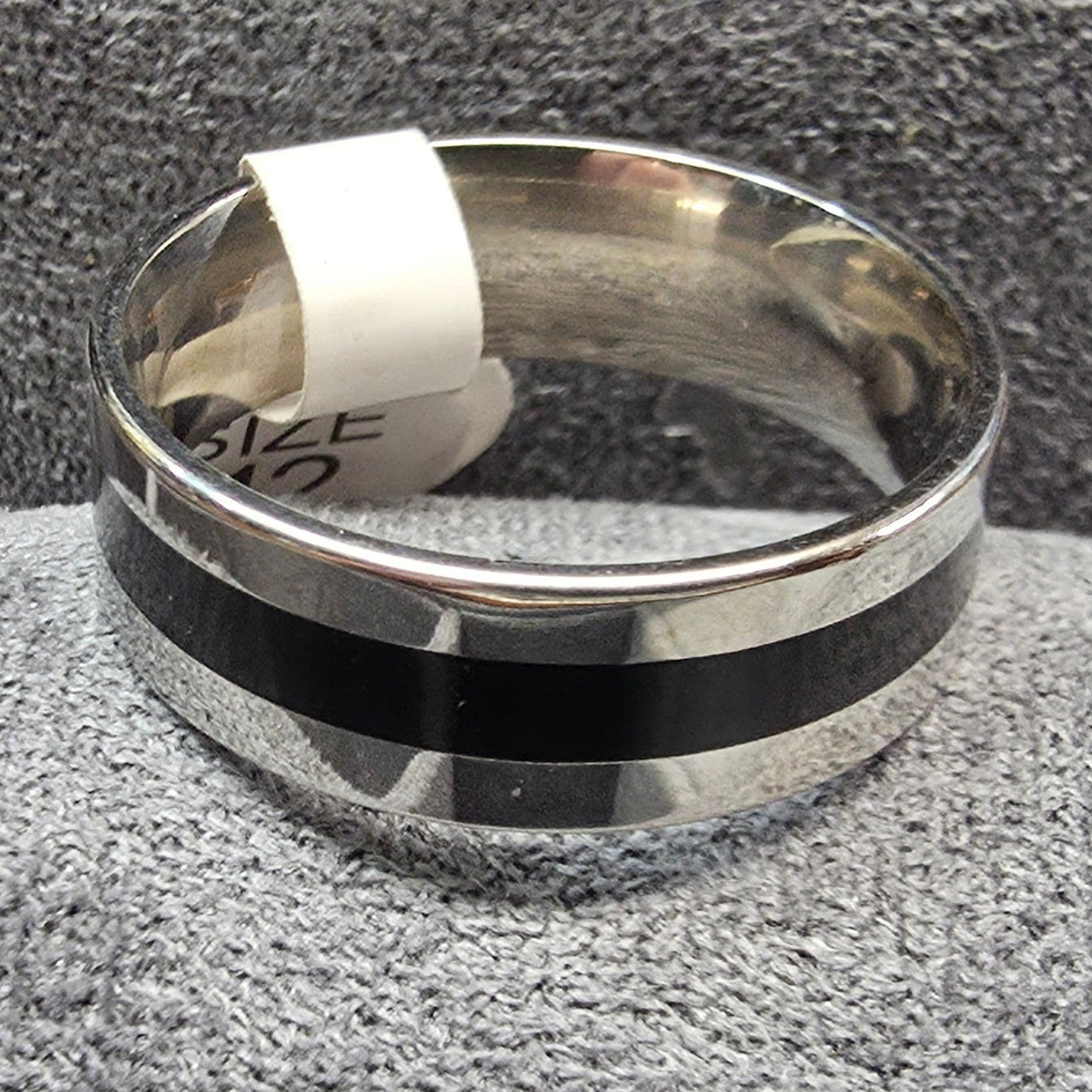 New Band Ring Plus Size 13 SilverTone Black Inlay Wedding Thumb Commitment Shiny