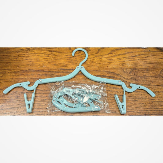 1 New Blue Folding Travel Clothes Hanger w Clips Blue Portable Camping Compact