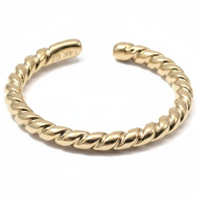 New 14K Gold GF Filled Twisted Rope Open Finger Toe Midi Ring Size 3.75 Stacking