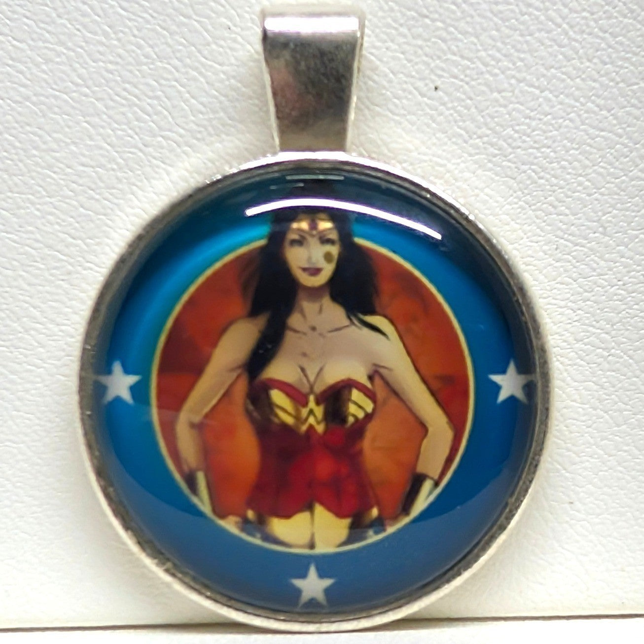 Vintage New DC Comics' Wonder Woman Pendant Charm Blue Tone Graphic Superhero
