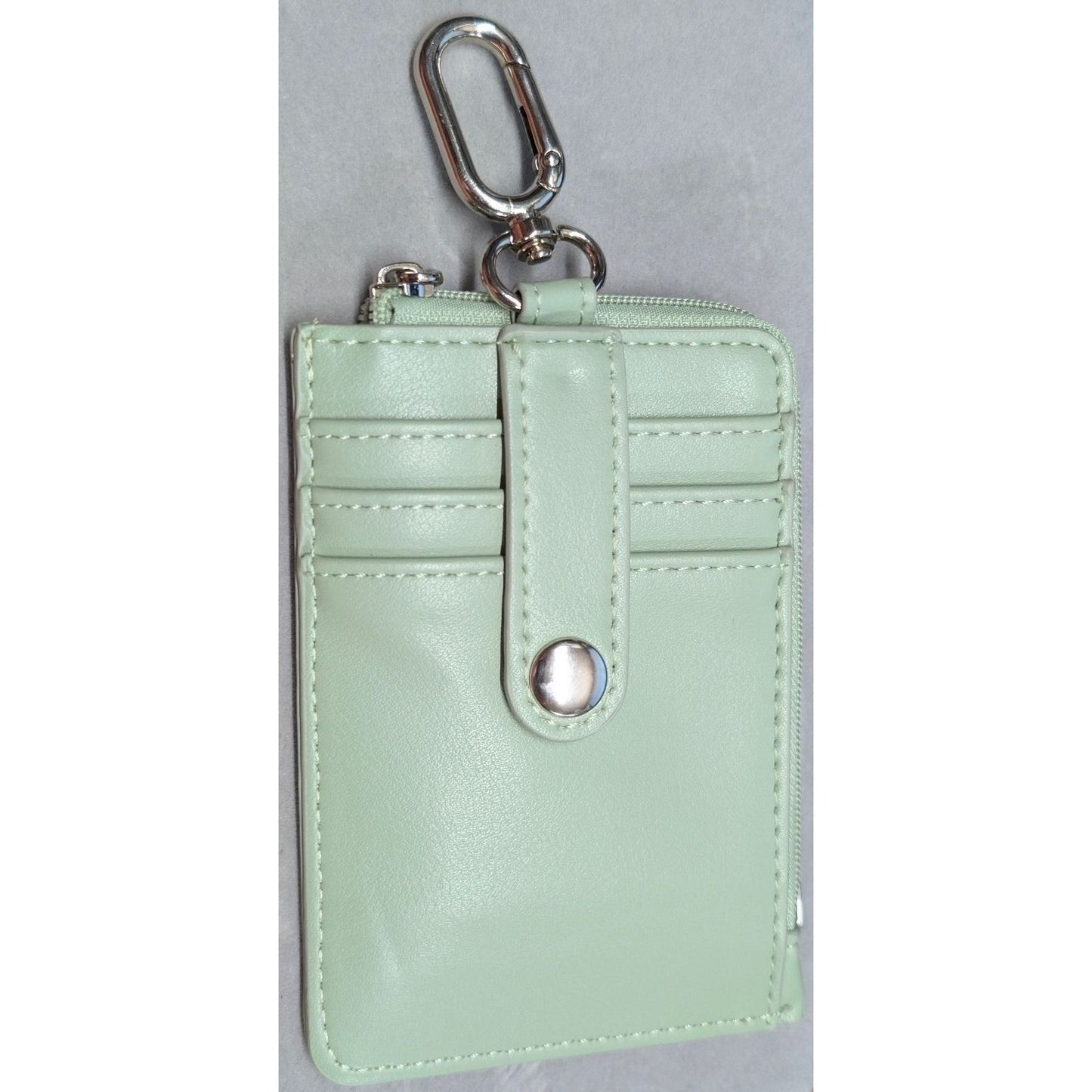 New Card Holder Wallet Mint Green Faux Leather Keychain ID Wallet Clip Ring