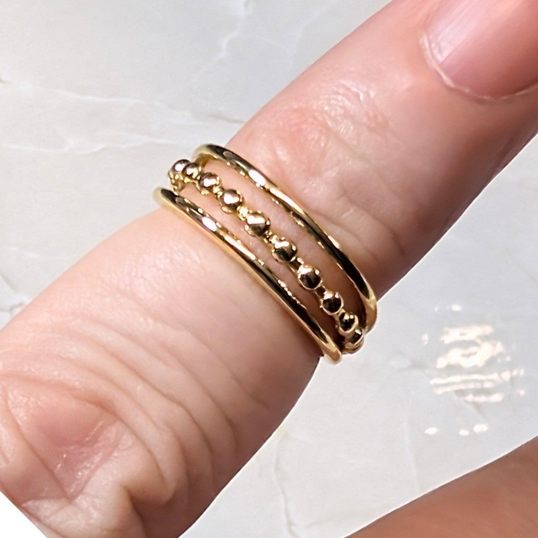 New 14K GF Gold Filled 3.75 Triple Row Band Beaded Ring Stacked Multi Finger Toe