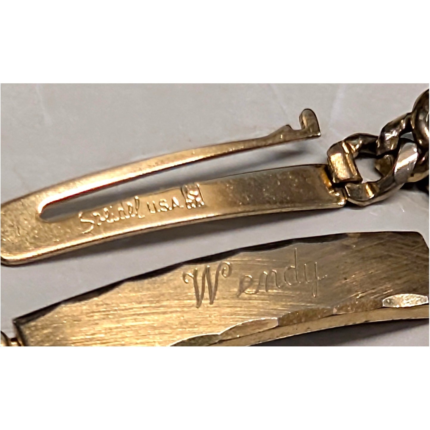 Vintage Speidel USA ID Bracelet 7" Name Wendy Engraved Curb Link Gold Tone