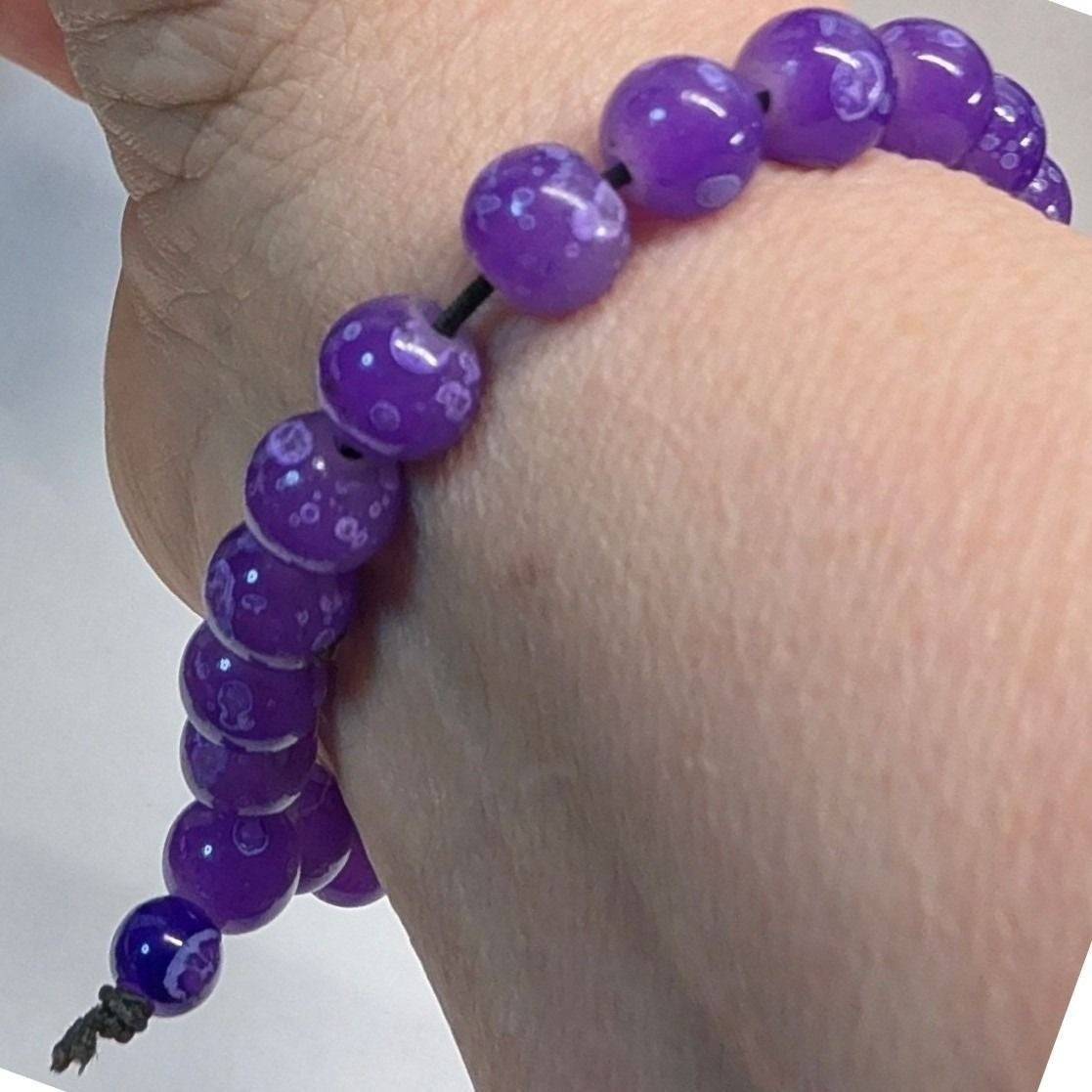 New Agate Bead Stretch Prayer Bracelet Purple Round Polished Boho Religious