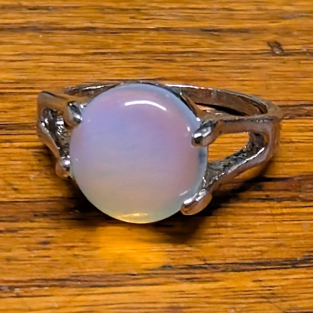 Vtg New Moonstone Opalite Cabochon Ring Size 10.5 SilverTone Split Shank Round