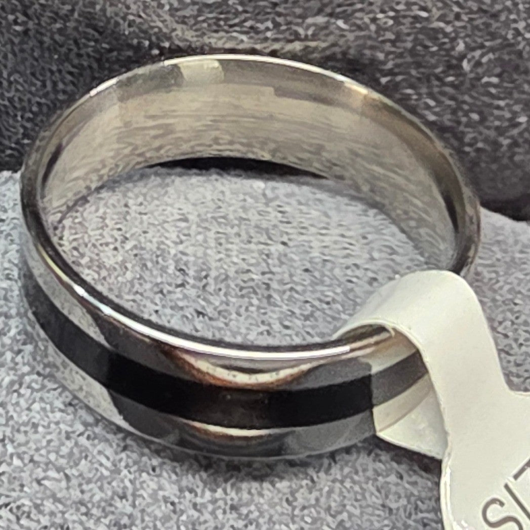 New Band Ring Plus Size 13 SilverTone Black Inlay Wedding Thumb Commitment Shiny