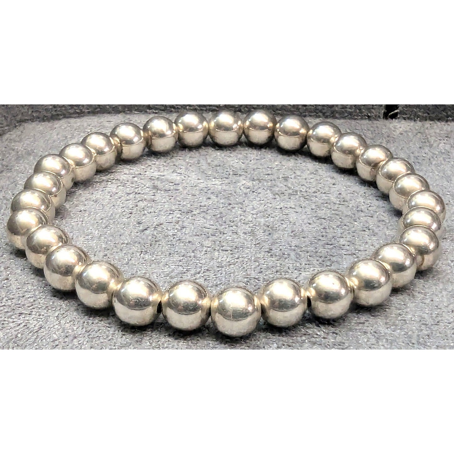 New Ball Bead Stretch Bracelet Silver Tone Polished Minimalist Stackable Metal