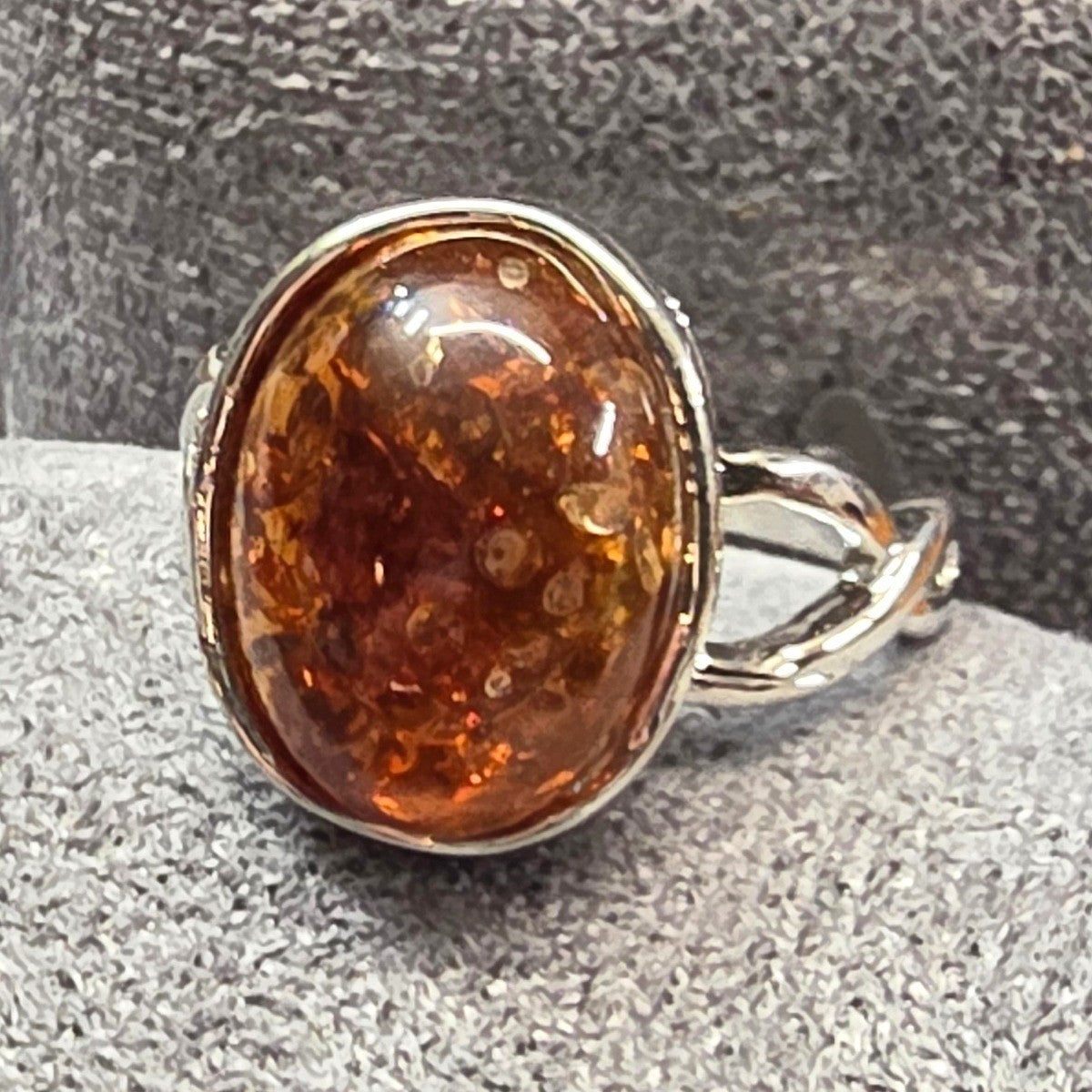 New Brown Sparkly Cabochon SilverTone Statement Ring Plus Size 10 Brown Stone