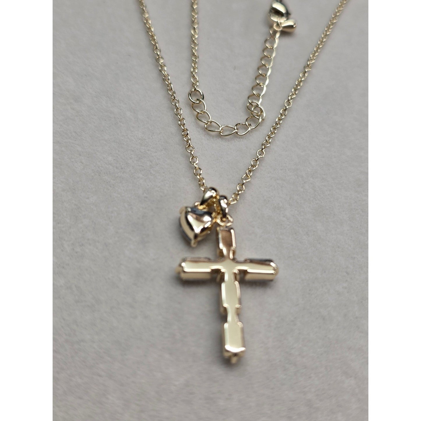 New Gift Box Gold PLated Cubic Zirconia CZ Cross Heart Pendants Necklace Charm