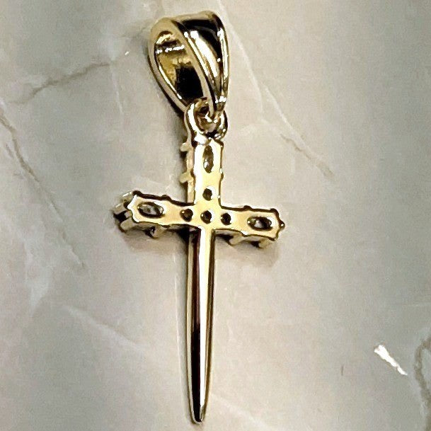 New Jewelry Dagger Cross Pendant 18K GP Gold PLated CZ Gothic Sword Religious