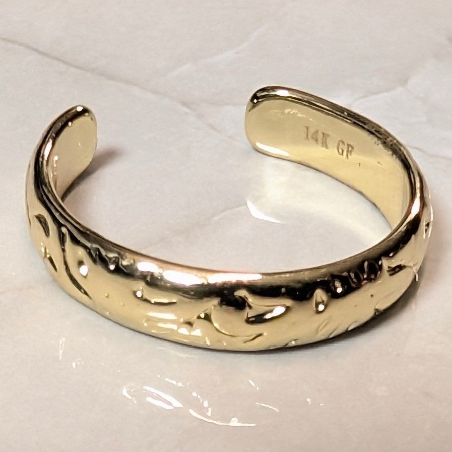 14K GF Gold Filled Scroll Engraved Finger Toe Midi Pinky Cuff Ring Band Size 3.5
