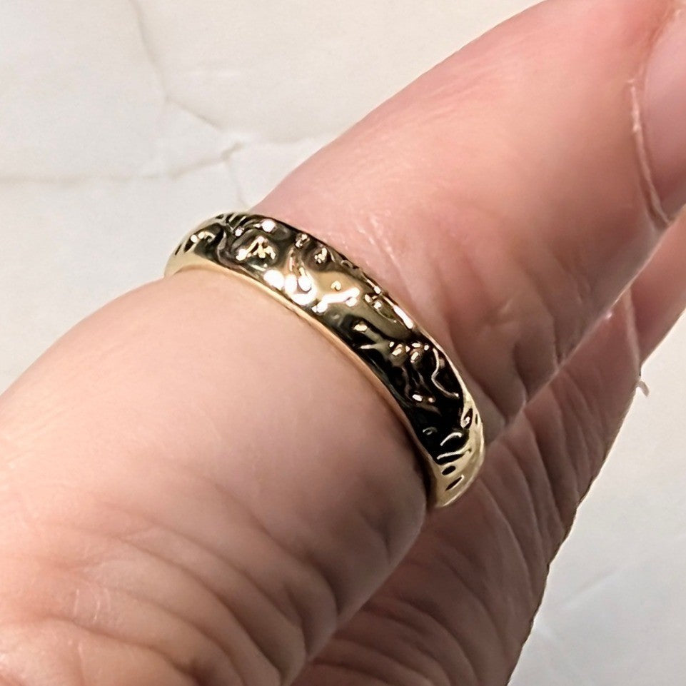 14K GF Gold Filled Scroll Engraved Finger Toe Midi Pinky Cuff Ring Band Size 3.5