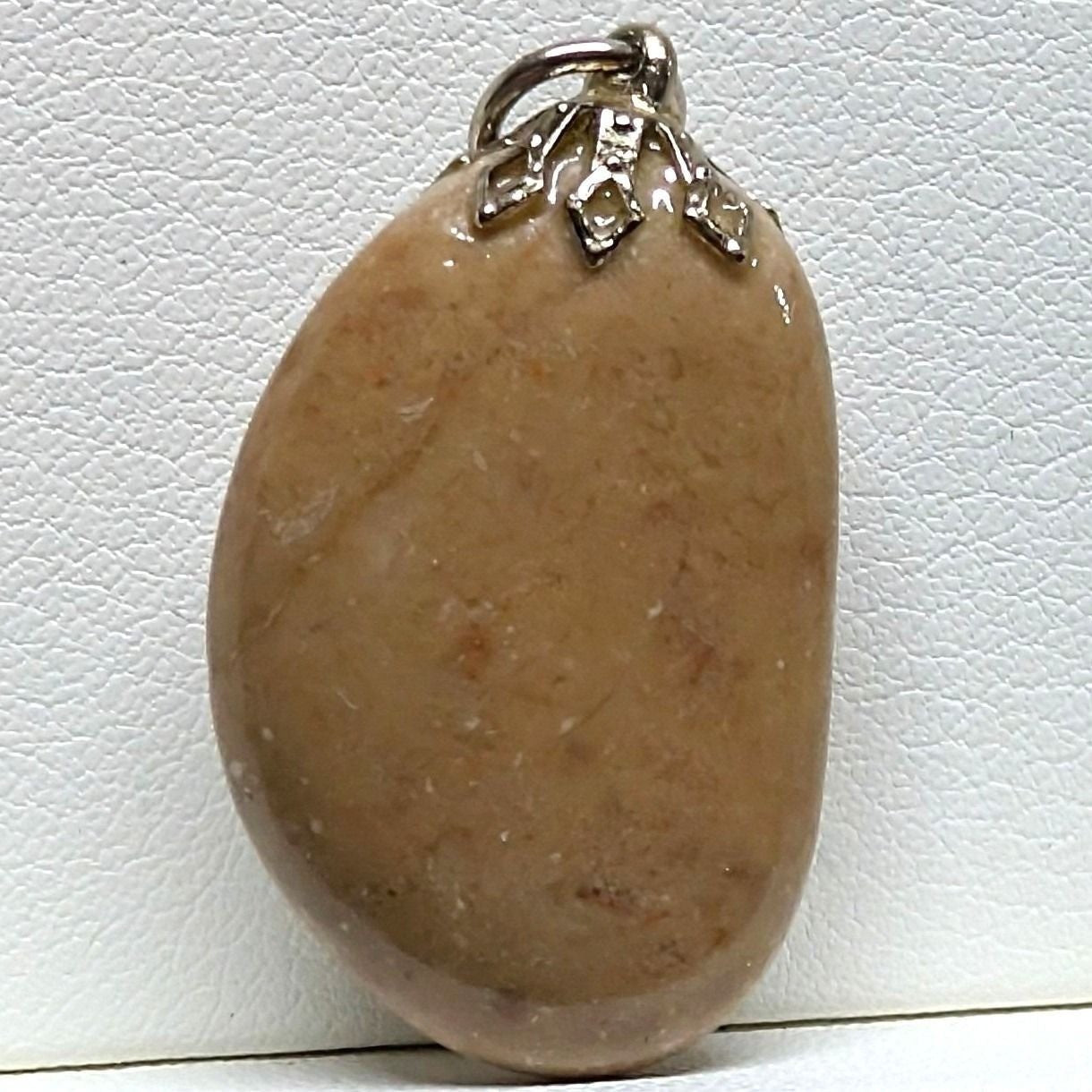 Vintage Viking Ship Stone Pendant Tan Rock Religious Cross Nautical Charm