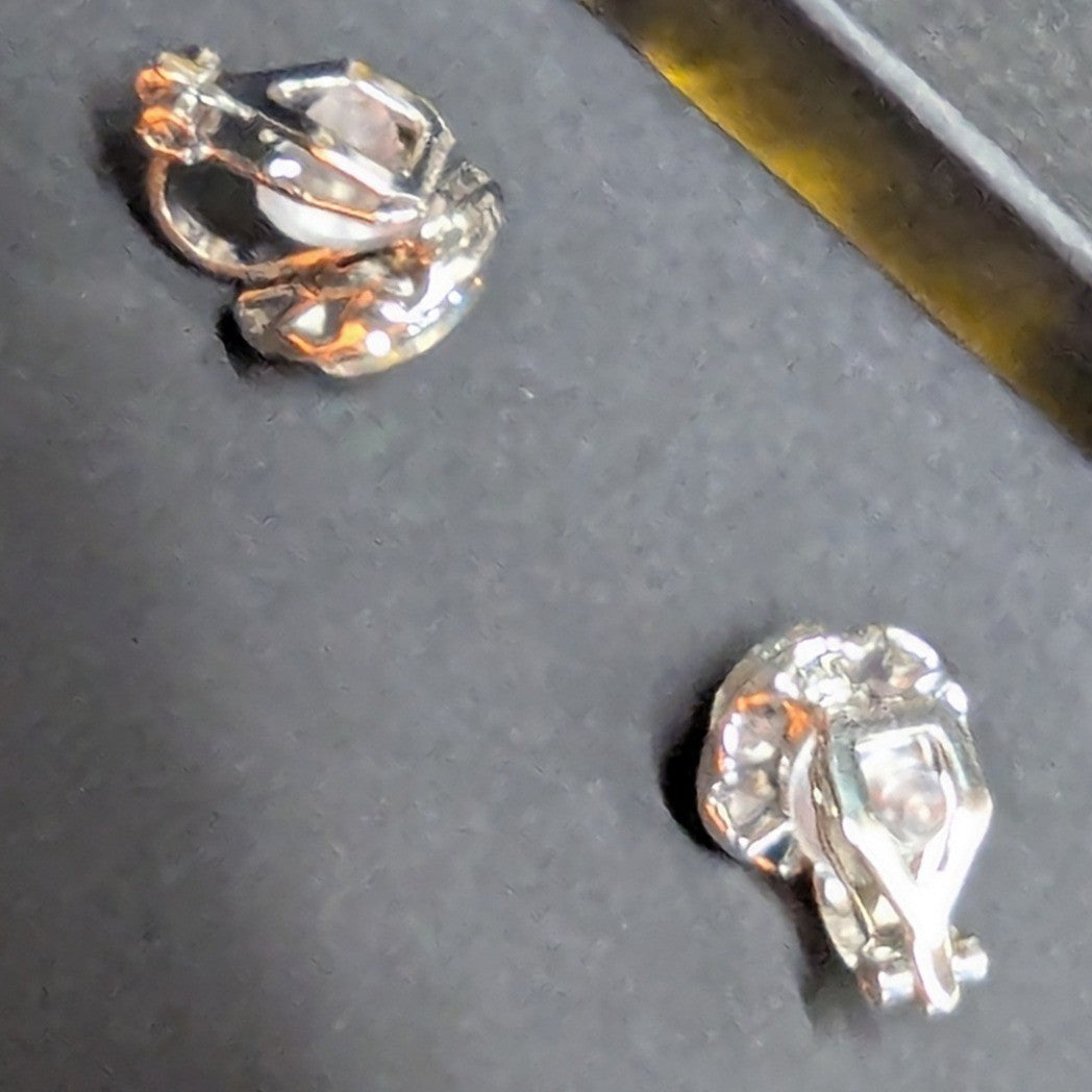 New Clip On Earrings Silver PLated Aurora Borealis AB Crystal Halo Round Wedding