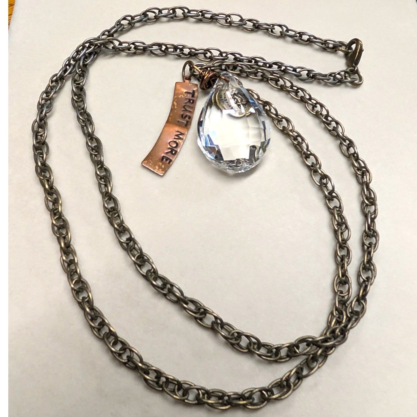 Lucy's Inspired Copper Trust More Crystal Prism Pendant Necklace Bronze Faceted