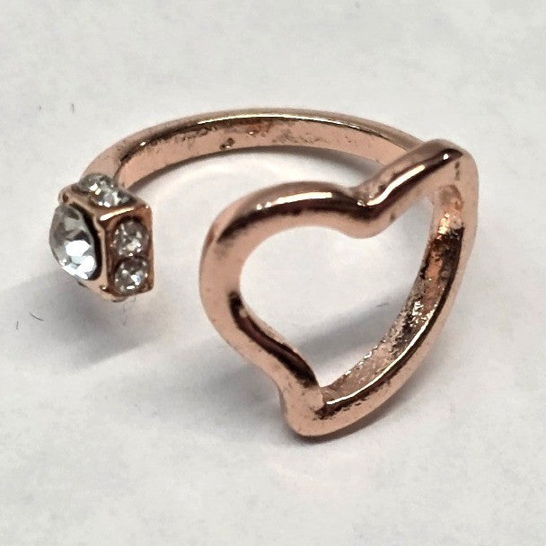 New Rose Gold Tone Open Heart Wrap Ring Size 2 Pinky Midi Toe Kiddie Rhinestone