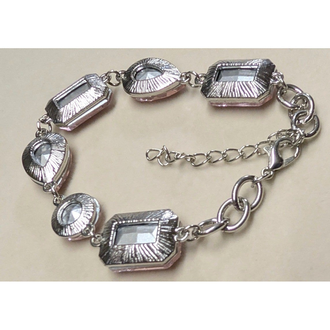 New Pink Ice Rhinestone Statement Bracelet Silver Tone Chunky Crystal 9.5"
