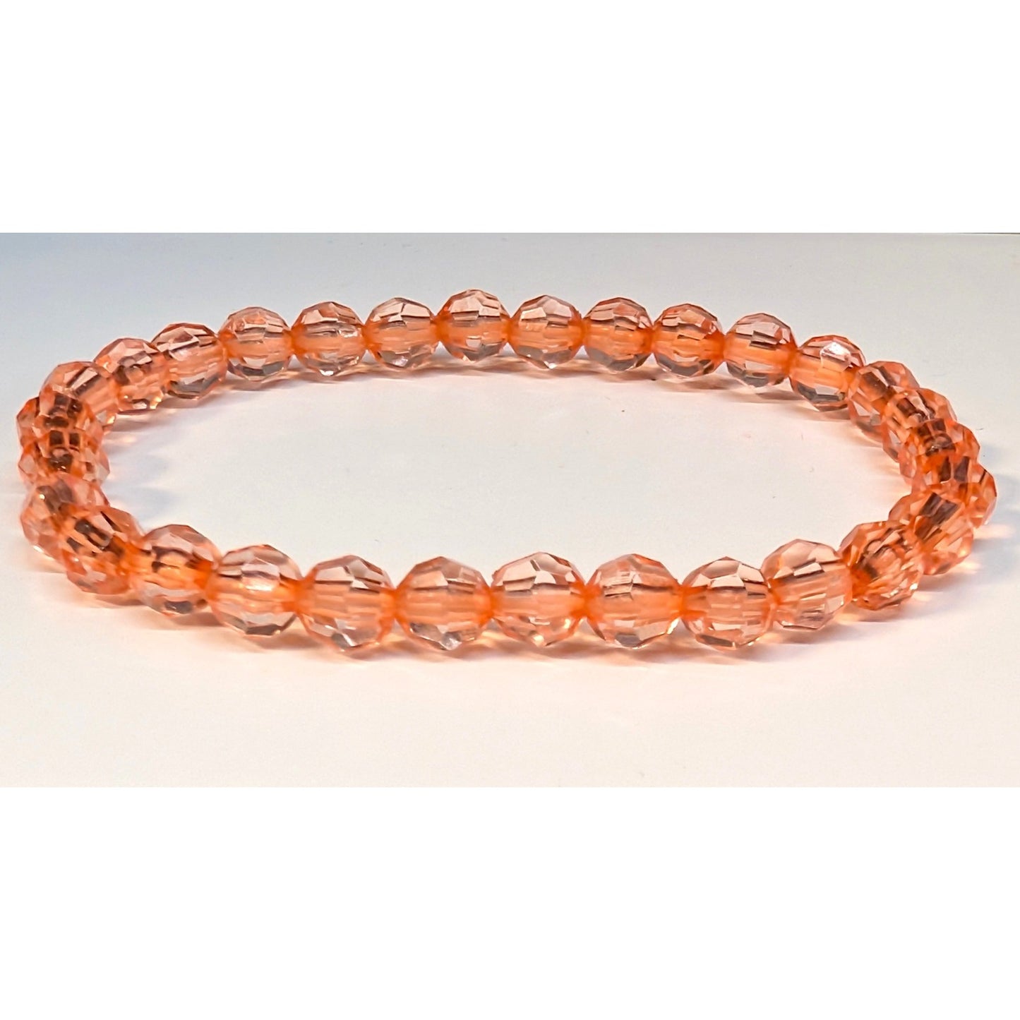 New Beaded Stretch Bracelet Peach Faceted Translucent Boho Stackable Colorful