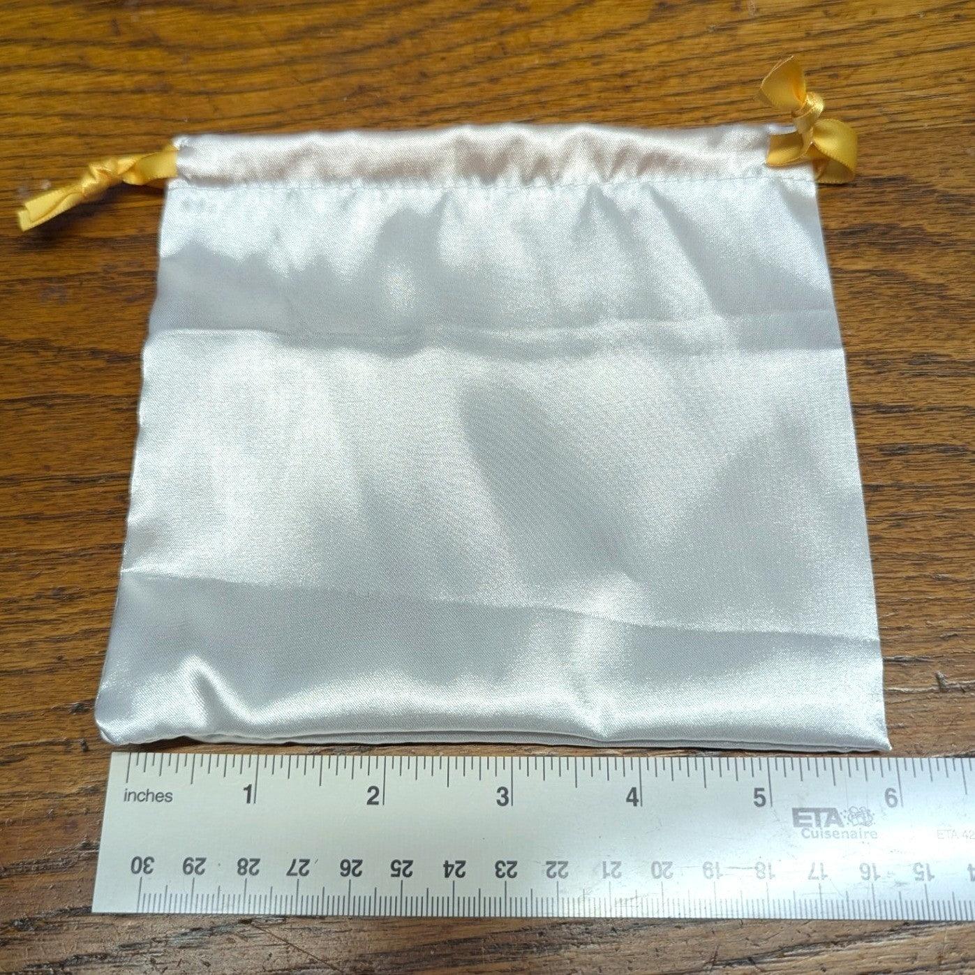 New 6" Satin Drawstring Jewelry Pouch Square Small White Gold Ribbon Tie Top Bag