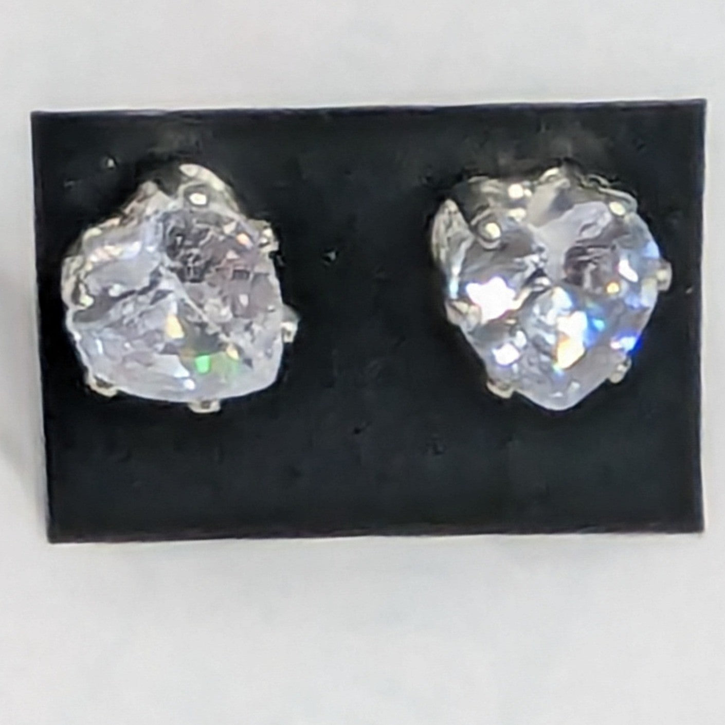 New Heart Stud Earrings Silver Tone Clear Sparkling CZ Cubic Zirconia 1/4 Inch