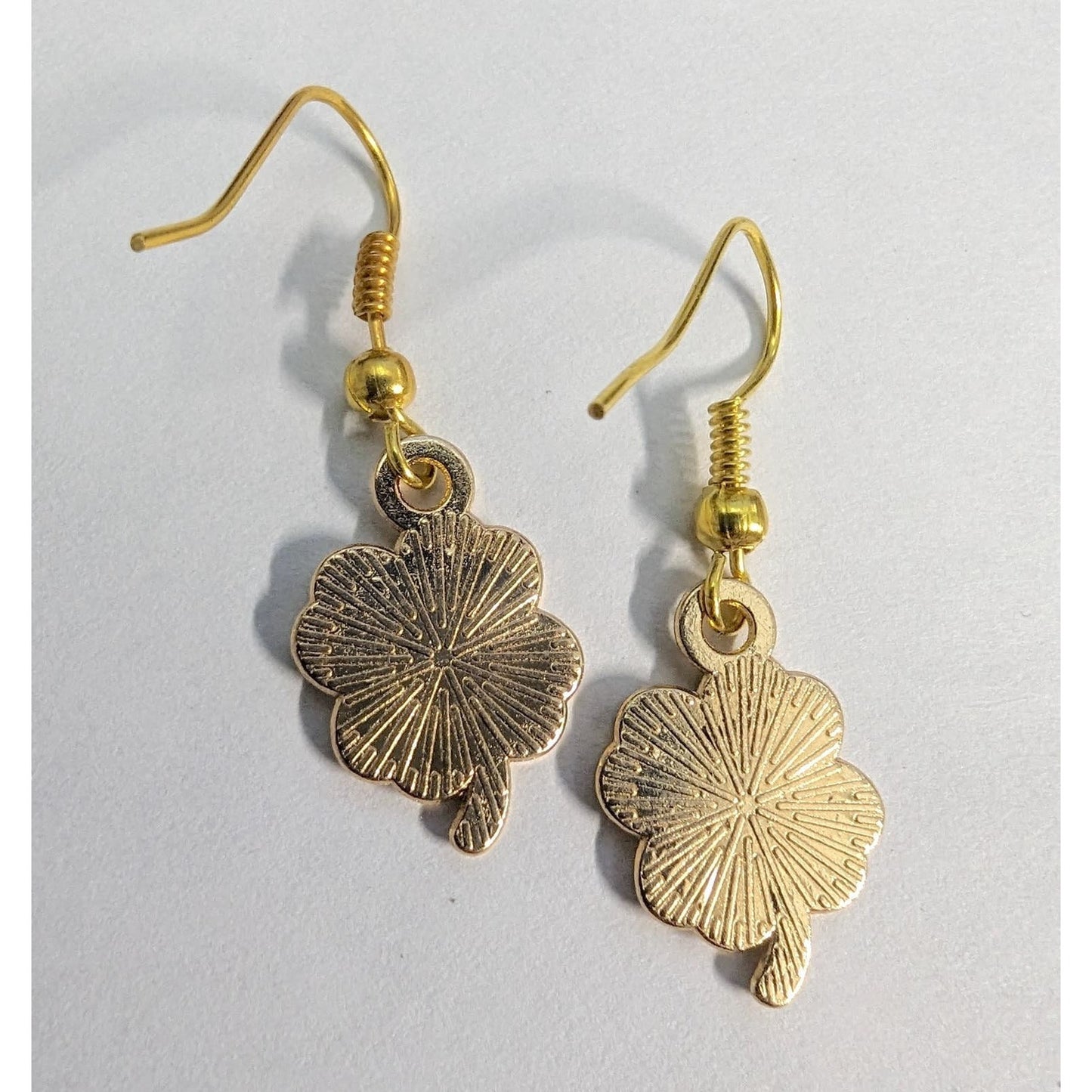 Lucky Shamrock Earrings 4 Leaf Clover GoldTone Green St Patricks Dangle Drop New