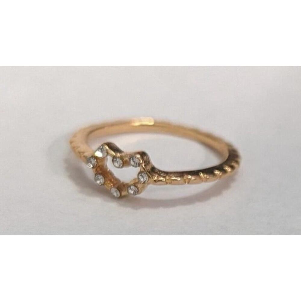 Goldtone Clear Rhinestones Heart Shaped Ring Women's Size 5.5 5 1/2 New
