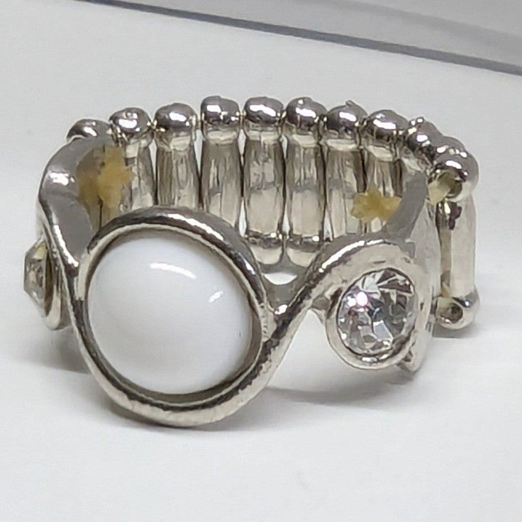 Costume Jewelry Stretch Ring Womens OS Silver Tone White Stone Rhinestone