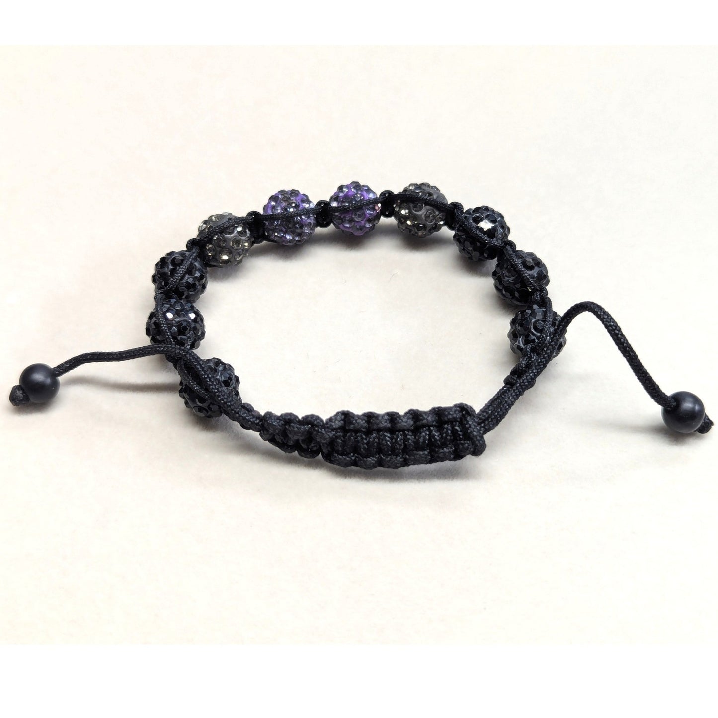 New Shamballa Style Beaded Bracelet Unisex One Size Black Purple Crystal Macrame