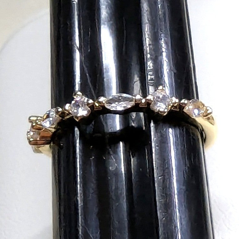New 14K GP Gold PLated 8.5 Ring Marquise Round Cut Clear CZ Cubic Zirconia Band