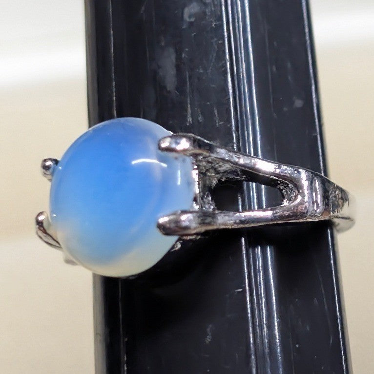 Vtg New Moonstone Opalite Cabochon Ring Size 10.5 SilverTone Split Shank Round