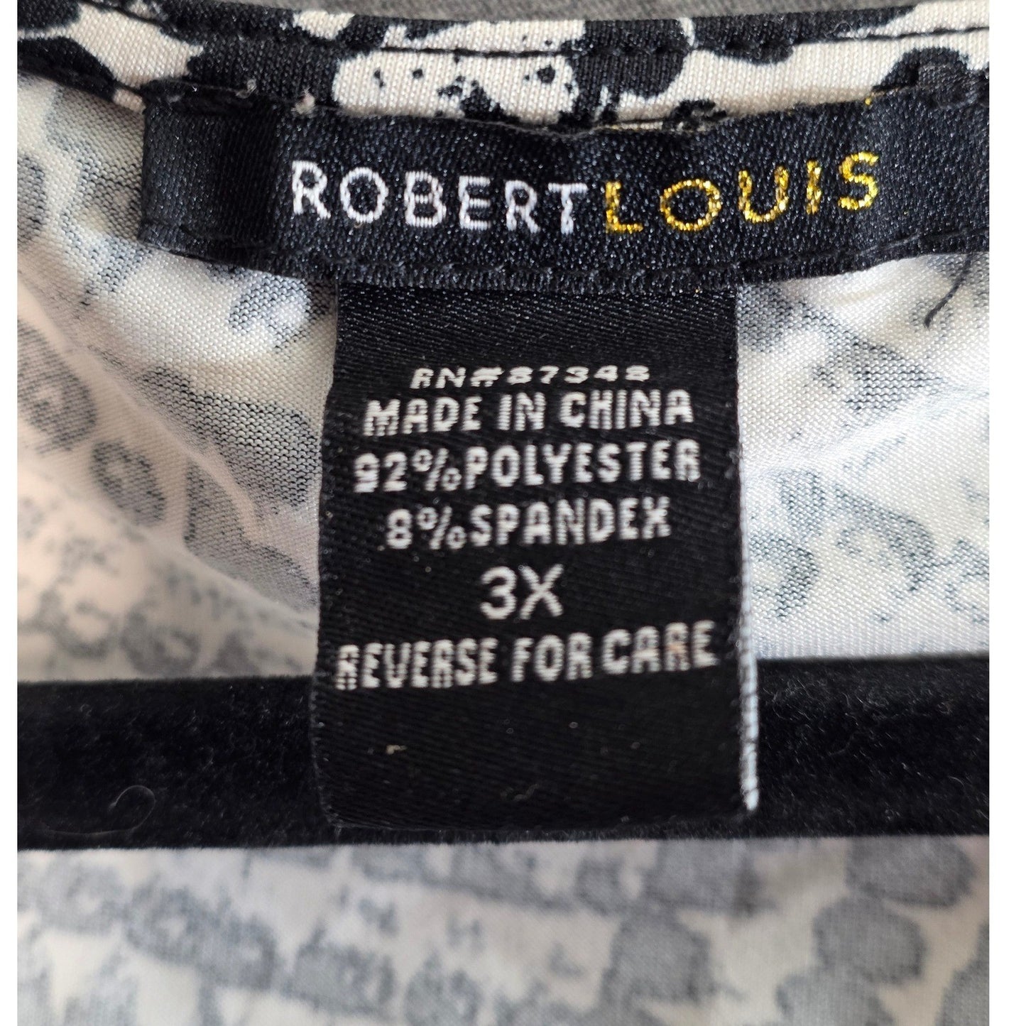 Robert Louis Blouse Plus Size 3X XXX Black White Abstract Ruffle Flutter Sleeve