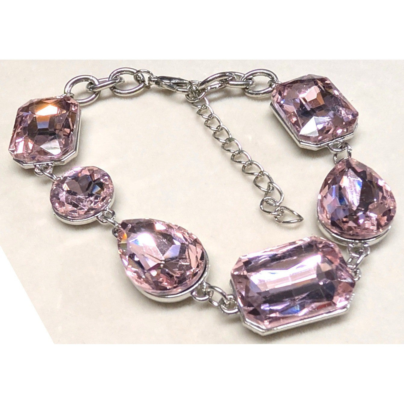 New Pink Ice Rhinestone Statement Bracelet Silver Tone Chunky Crystal 9.5"