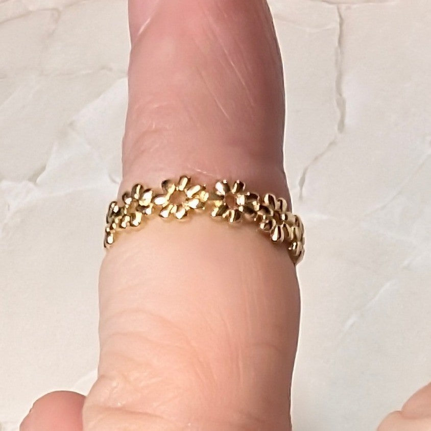14K GF Gold Filled Daisy Flower Band Finger Toe Ring Size 4 Floral