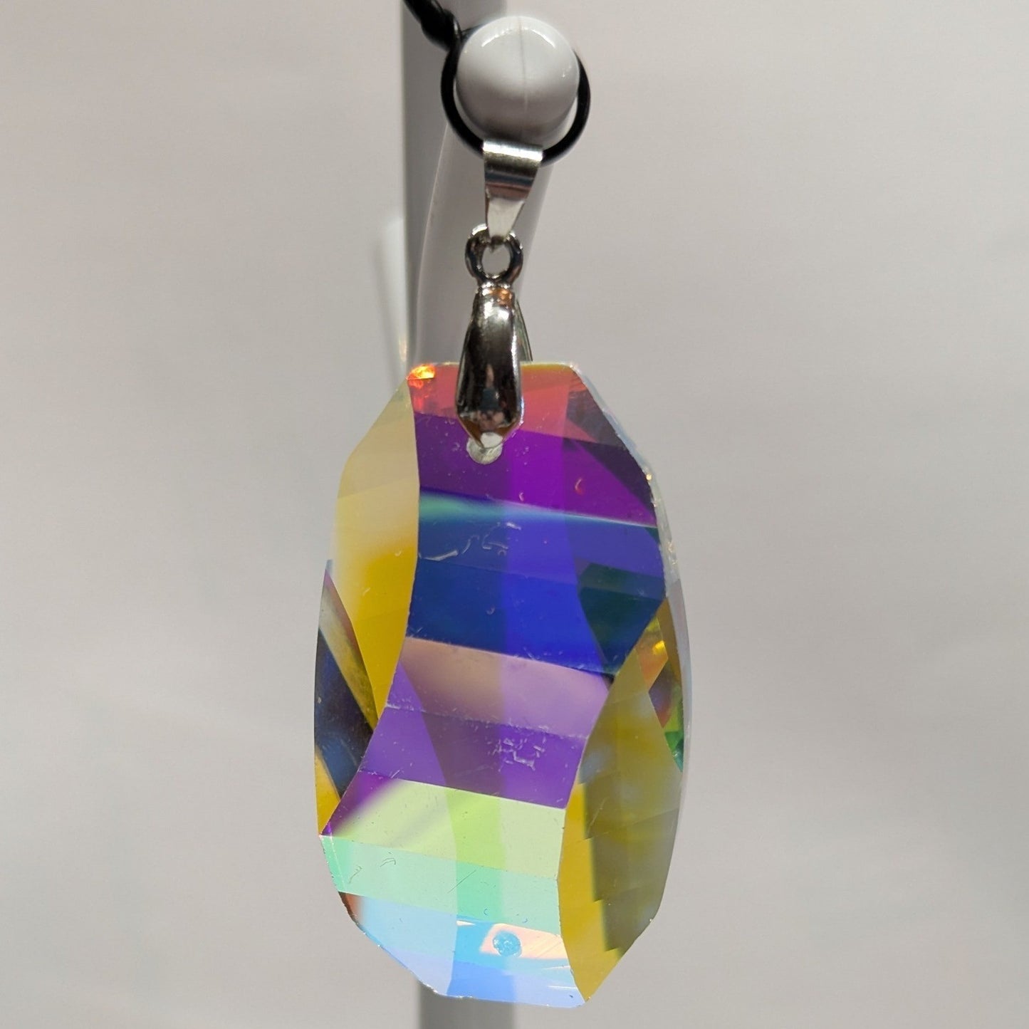 New 2+" Crystal Aurora Borealis Pendant AB Iridescent Large Faceted Silvertone